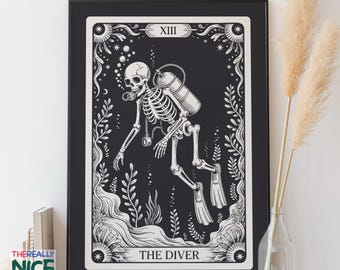 The Diver Tarot Card Wall Art, Scuba Lover Gift Print, Ocean Explorer Decor (Digital Download)