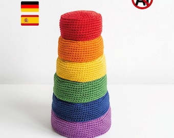 Crochet Stacking Cups Pattern | Montessori Baby Toy | Rainbow Nesting Bowls | Toddler Learning Educational Toy | PDF Pattern