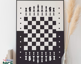 Schachbrett Silhouette Kunstdruck, Spiel Dekor (Digitaler Download)