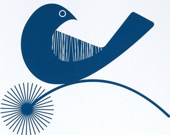 Little Blue Bird in Petrol Blue - Open Edition Giclee Print