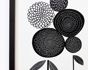Pom Pom Dahlia Art Print, Floral Giclee, Matte Paper
