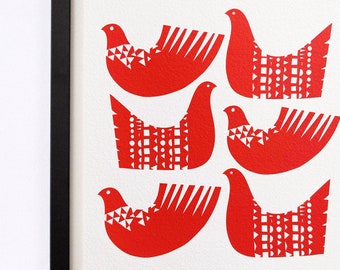 Bird Shapes in Red - A modern, bold, fine art giclee print.