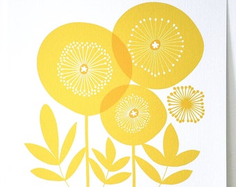 Yellow poppy print - An open edition giclee print from an original paper cut illustration