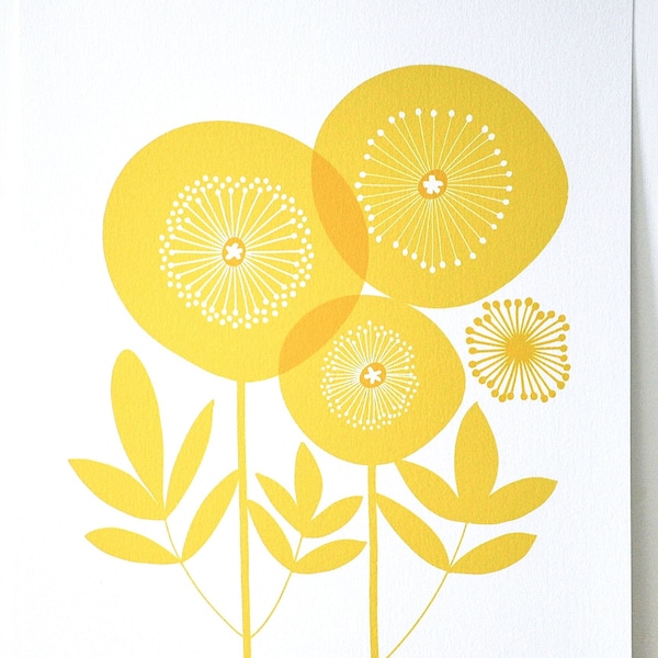 Yellow poppy print - An open edition giclee print from an original paper cut illustration