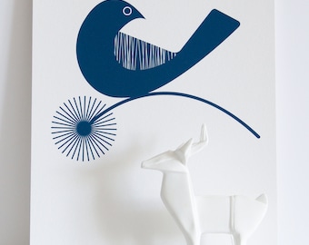 Little Blue Bird in Petrol Blue - Open Edition Giclee Print