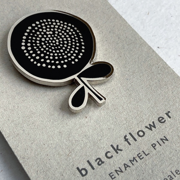 A Single Flower Head Enamel Pin Brooch Badge - Black and Nickle
