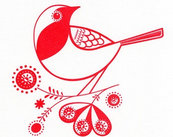 Robin - Hand Pulled, Signed, Gocco Screenprint