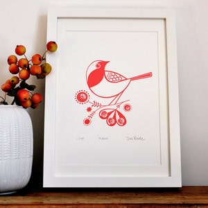 Robin Hand Pulled, Signed, Gocco Screenprint image 3