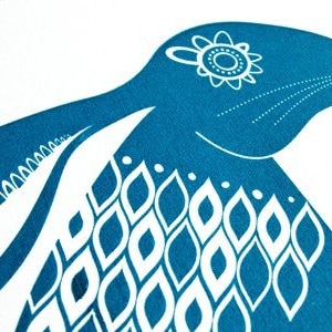 Blue Hare Hand Pulled, Signed, Gocco Print image 1