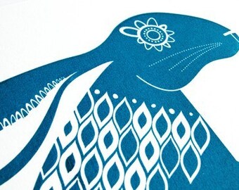 Blue Hare - Hand Pulled, Signed, Gocco Print