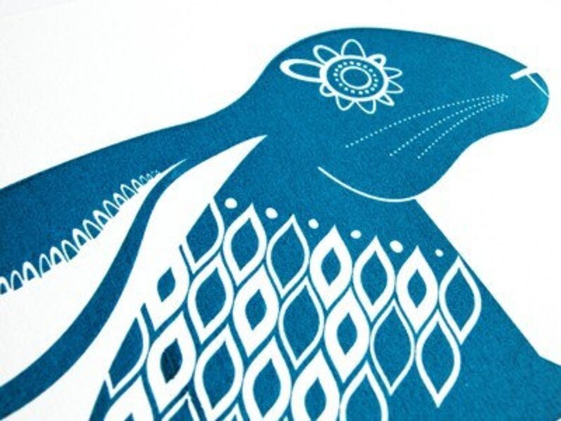 Blue Hare Hand Pulled, Signed, Gocco Print image 1