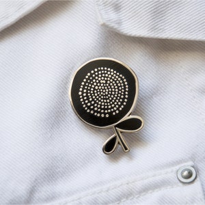 A Single Flower Head Enamel Pin Brooch Badge Black and Nickle image 5