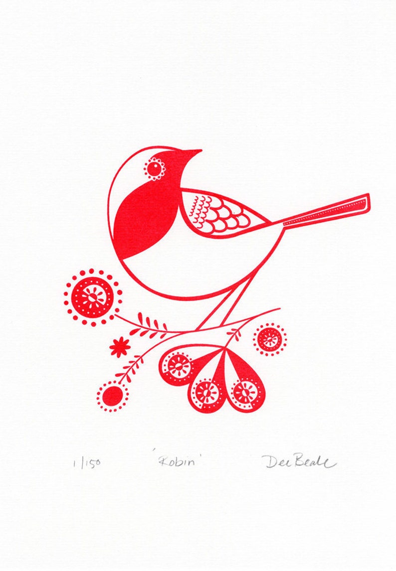 Robin Hand Pulled, Signed, Gocco Screenprint image 1