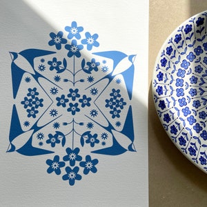 Blue Swallows - A Vintage ceramics Inspired, open edition Fine Art Giclee print.