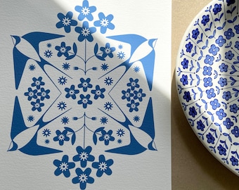 Blue Swallows - A Vintage ceramics Inspired, open edition Fine Art Giclee print.