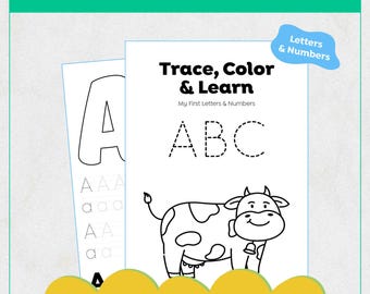 Fichas de trabajo para trazar el alfabeto y los números, actividad de aprendizaje preescolar (descarga digital)