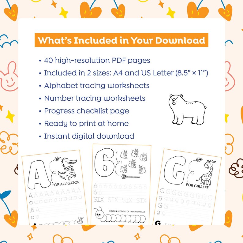 Alphabet and Number Tracing Worksheets, Preschool Learning Activity ...