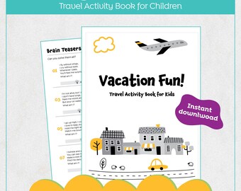 Libro de actividades para niños para las vacaciones / Juegos, rompecabezas y dibujos para viajes por carretera (Descarga digital)