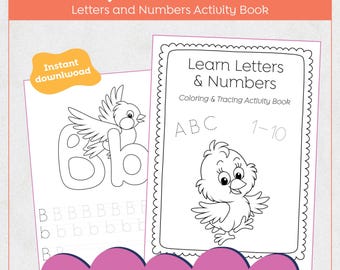 Cuaderno de trazo ABC - 123 imprimible - Alfabeto - Páginas para colorear con números - Actividades de aprendizaje preescolar - Libro para colorear educativo para niños pequeños