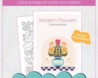 Páginas para colorear - Libro para colorear de flores modernas - Adultos y niños - Arte moderno - Libro de actividades, salud mental - Calma