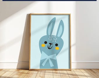Arte mural moderno para niños - Lámina digital para guardería - Decoración infantil escandinava - Decoración para habitación infantil - Póster unisex - Conejito - Conejo
