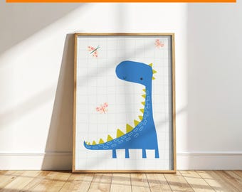 Lámina de dinosaurios - Arte mural de dinosaurios para la habitación infantil - Decoración para guardería - Póster para la habitación del bebé - Arte moderno para niños pequeños