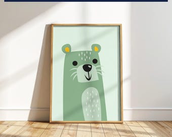 Lámina digital para guardería - Arte mural moderno para niños - Decoración escandinava para guardería - Decoración para habitación infantil - Póster unisex - Nutria