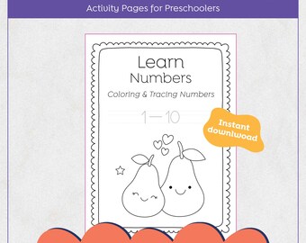 Libro sencillo para colorear y trazar números para niños pequeños - Hoja de actividades preescolares - Números para imprimir
