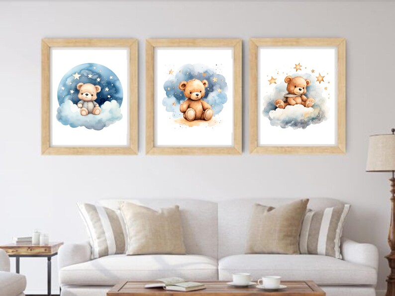 Teddy Bear on a Cloud Clipart Graphic, Kids Room & Nursery, Wall Art ...