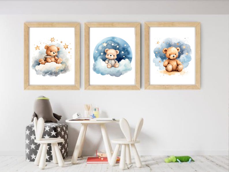Teddy Bear on a Cloud Clipart Graphic, Kids Room & Nursery, Wall Art ...