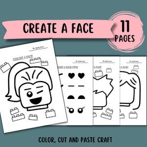 Create A Face: Kids Cut and Paste Template, Building Block Faces, 11-Page PDF