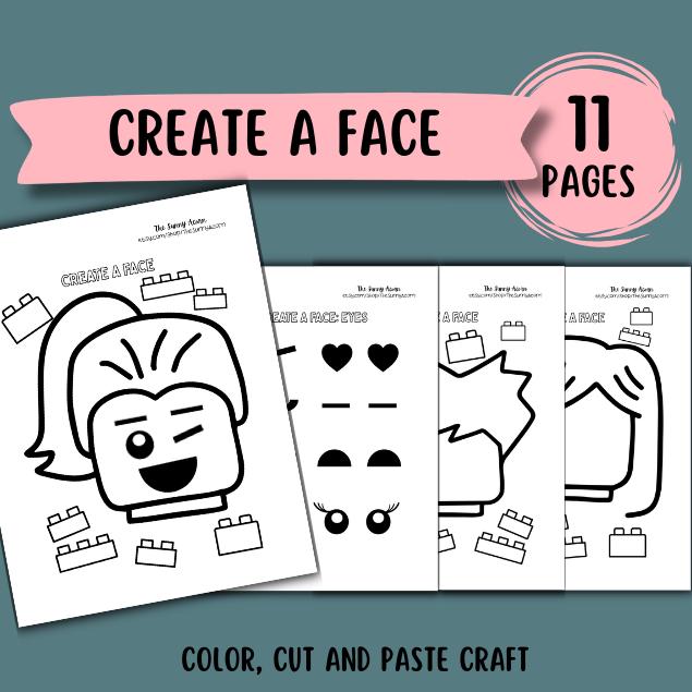 Create A Face: Kids Cut and Paste Template, Building Block Faces, 11 ...