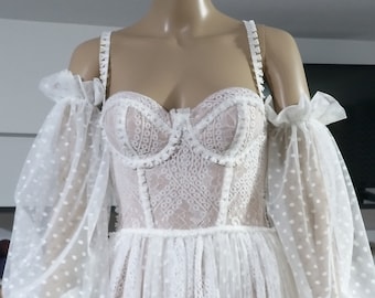 Boho Lace Dress Bra Cup Bustier Wedding Dress