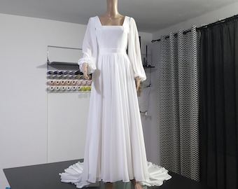 Long Sleeve Chiffon Wedding Dress