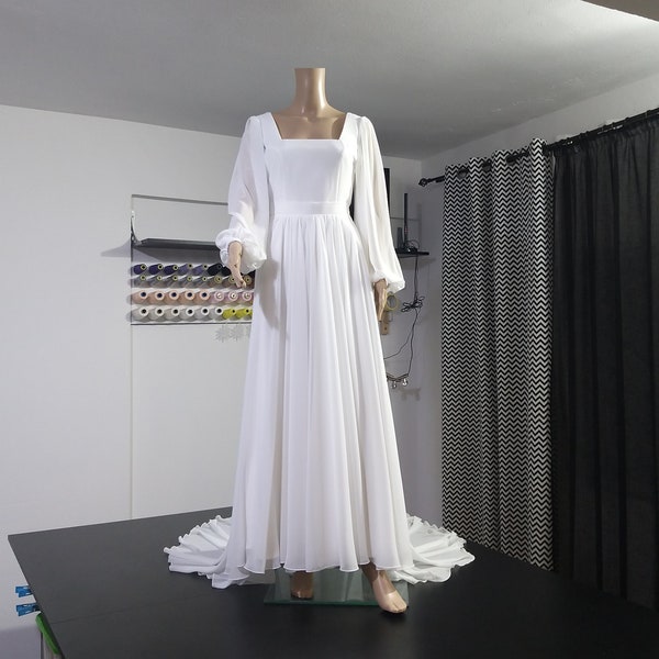 Long Sleeve Chiffon Wedding Dress