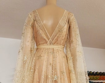 Gold Star Wedding Dress: Sparkling Wrap Dress, Maternity Friendly