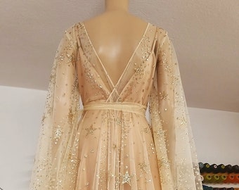 Star Dress,Star Wedding Dress,Gold Star Dress