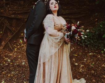 Gold Star Celestial Wedding Dress: Sparkling Wrap Gown