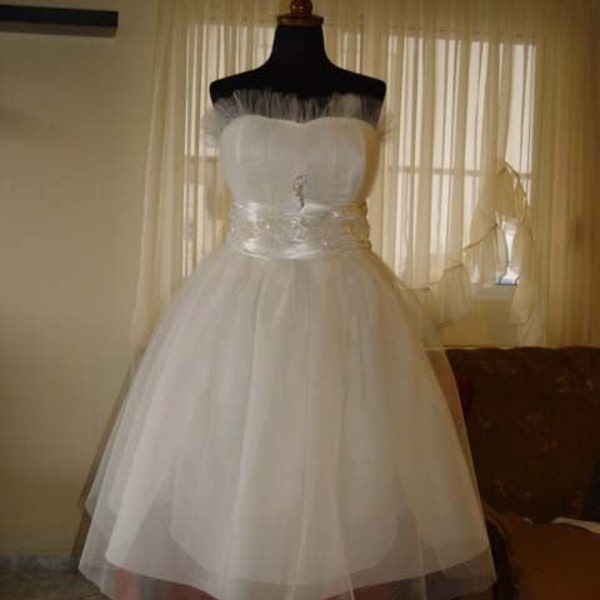 Reserved For Sara- 50s Style PLUS SIZE Tulle Dress Satin Sash with Sequined Lace Appliques