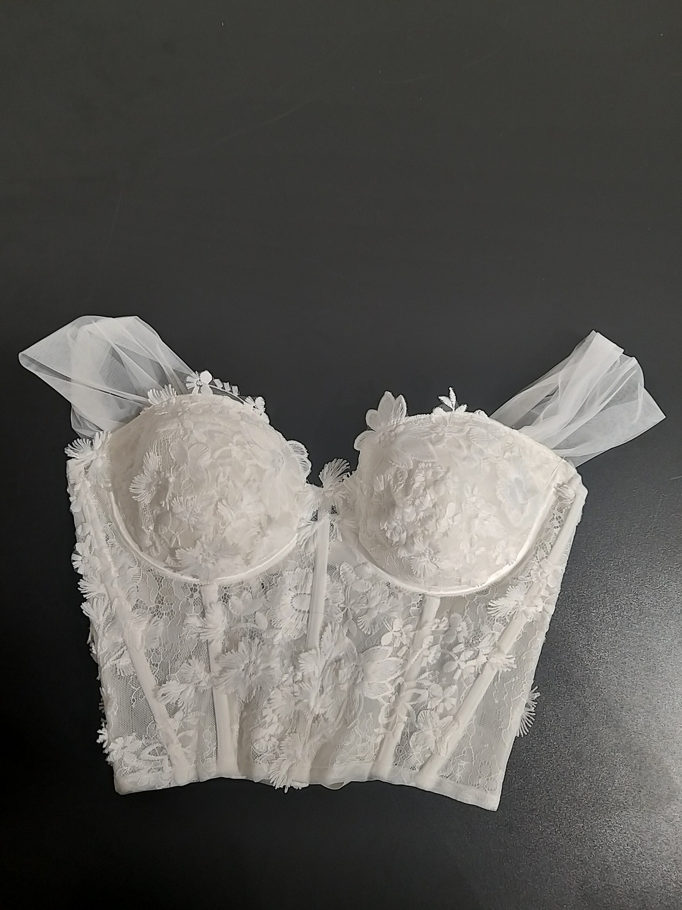 vintage • white lace cropped bustier corset strapless sheer sexy longline  bra Size undefined - $45 - From Ellen