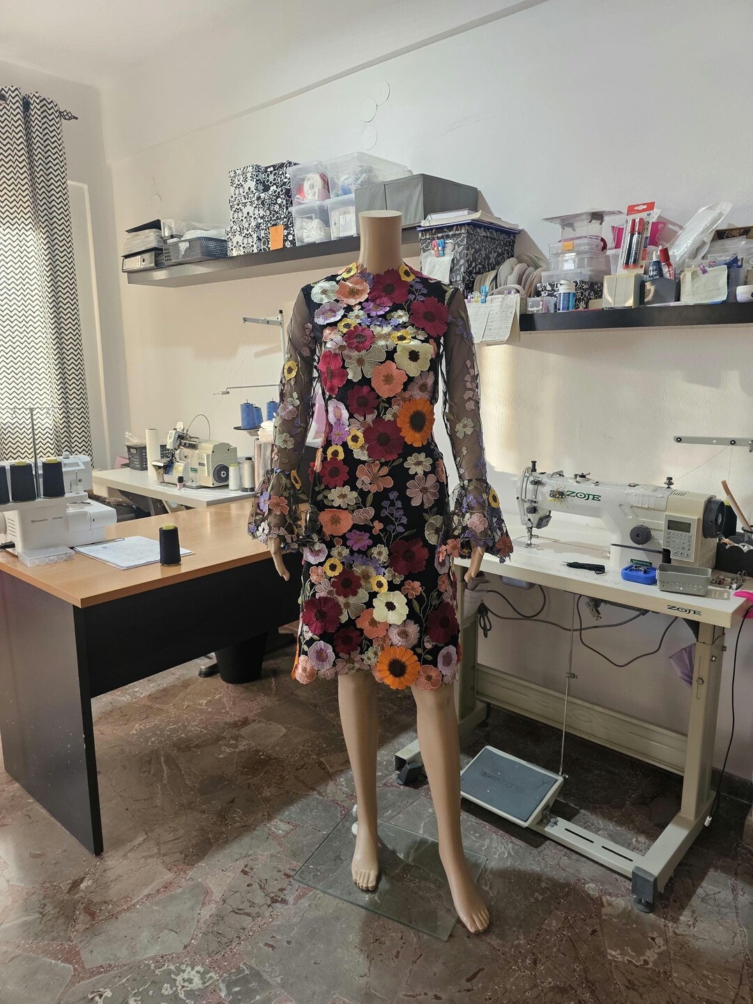 3D FLORAL LACE MIDI DRESS main image 0
