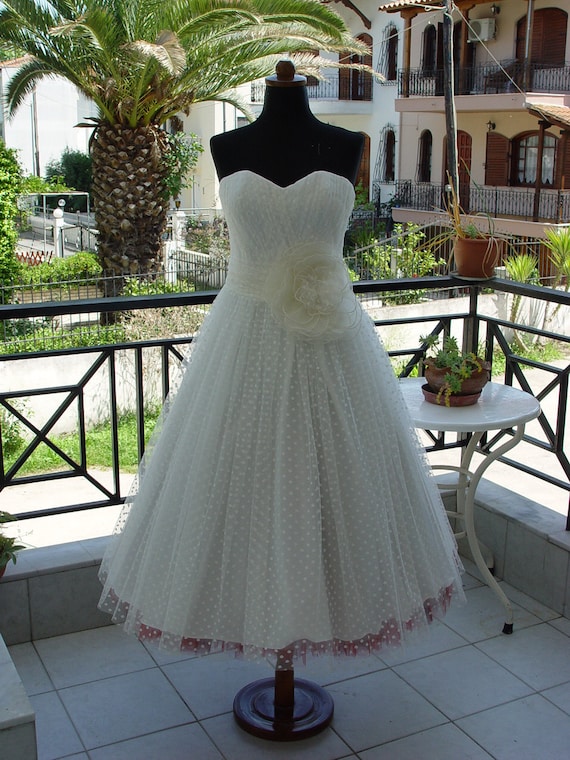 Polka Dot Wedding Dress Tea Length Wedding Dresscolourful Etsy