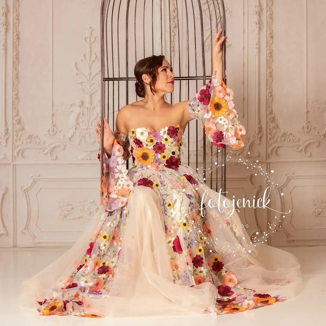 Robe Longue Fleurie Jupe Complète - Buste 32 Pouces - Coton - Occasion Parfaite