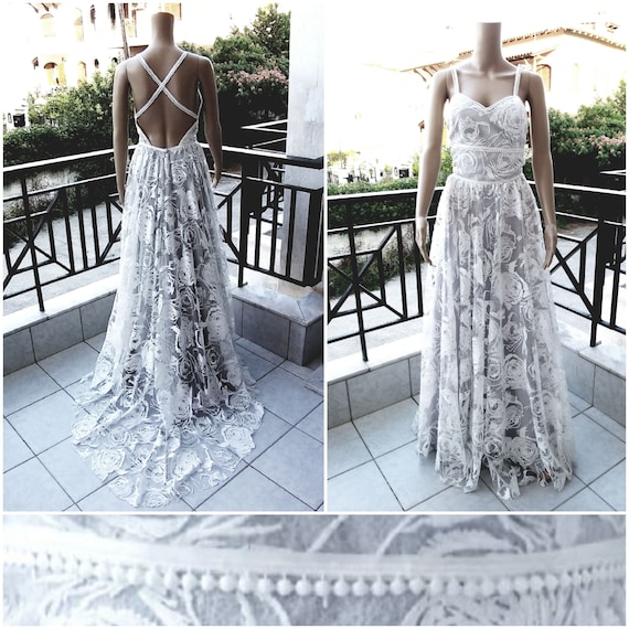rose embroidered wedding dress