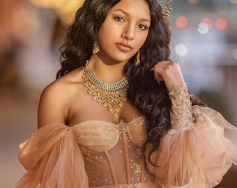 Celestial Wedding Dress: Gold Star Sparkling Bustier Gown
