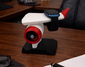 Apple Watch Stand Charger Dock | Airplane Jet Engine Wing Design | Aviation Gift for Pilots, Travelers & Apple Watch Users