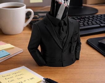 Suit Pen Holder – Elegant Desk Organizer, Funny Office Decor, Business Style Pencil Holder, Gift for Coworker, Boss Gift