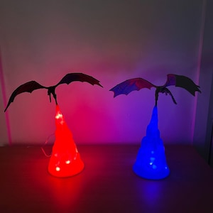 Dragon Fire Table Lamp – 3D Printed Fantasy Decor - Color-Changing