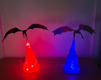 Dragon Fire Table Lamp – 3D Printed Fantasy Decor - Color-Changing