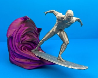 Sil-ver Surfer Figure with Cosmic Wave Base – Unique Collectible - 3D-Printed